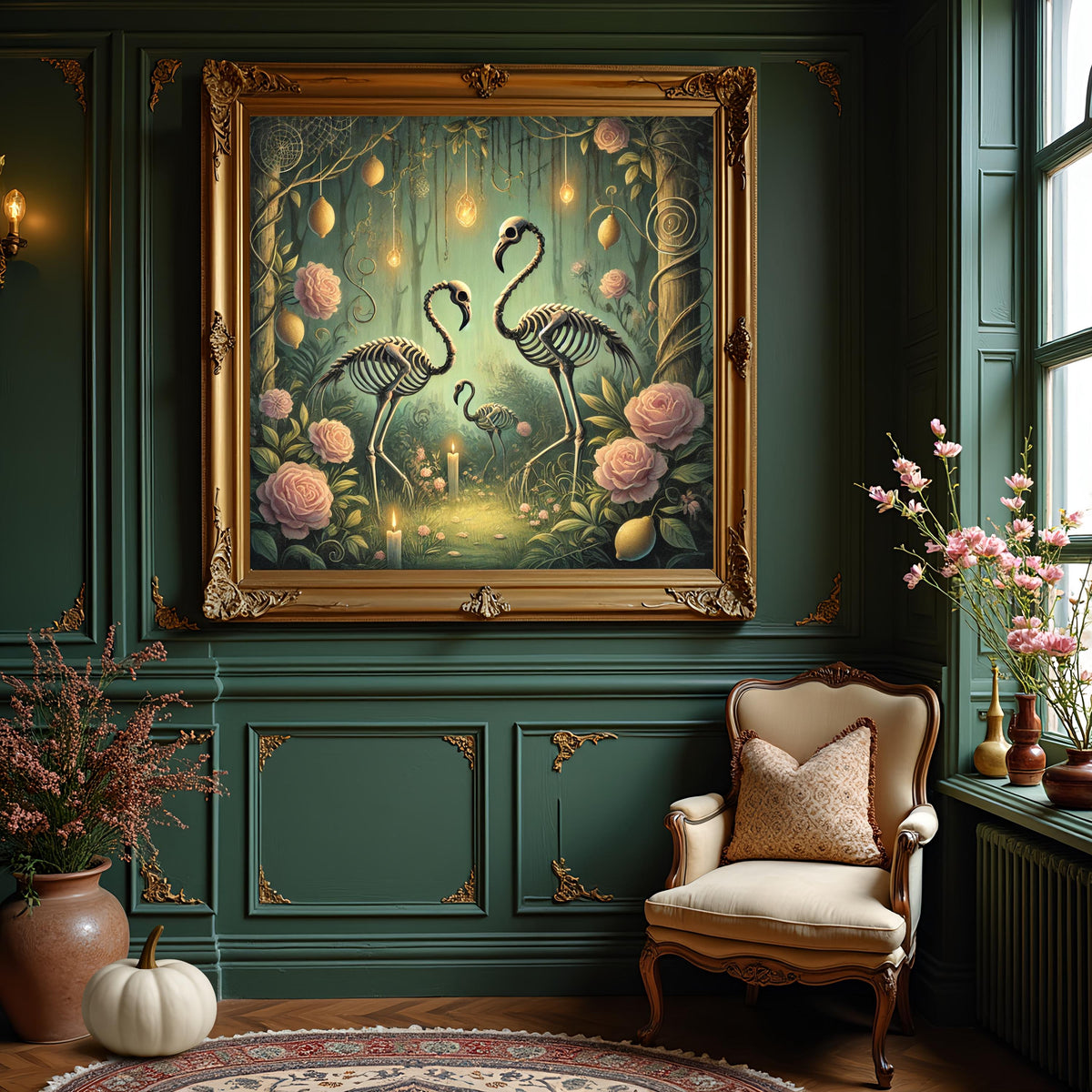 Skeleton Flamingo Garden Art Print: Gothic Halloween Decor (Digital Download)