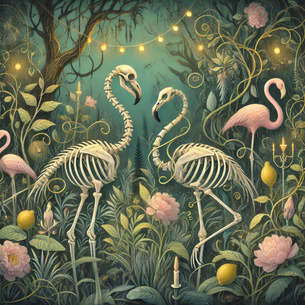 Skeleton Flamingo Garden Art Print: Gothic Summerween Halloween Decor (Digital Download PNG)