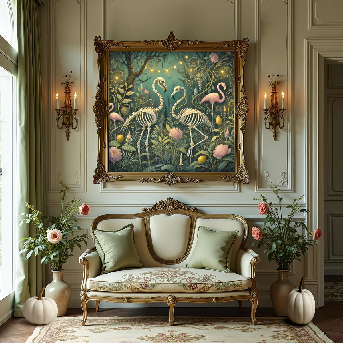 Skeleton Flamingo Garden Art Print: Gothic Summerween Halloween Decor (Digital Download PNG)