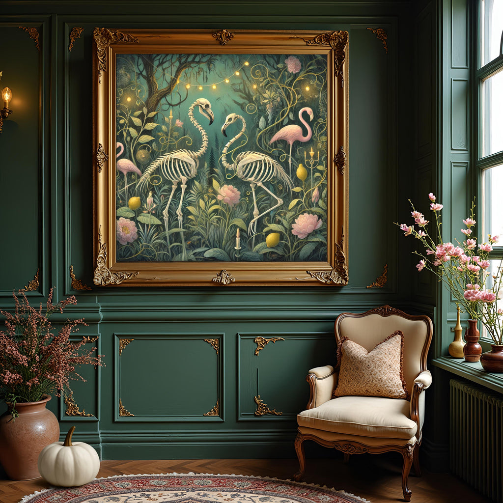 Skeleton Flamingo Garden Art Print: Gothic Summerween Halloween Decor (Digital Download PNG)