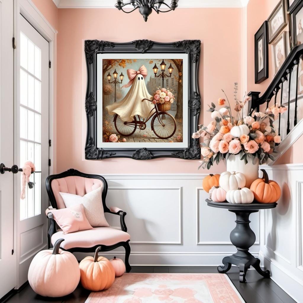 Coral the Ghost Riding her Bike: Vintage Halloween Art Print (Digital Download)