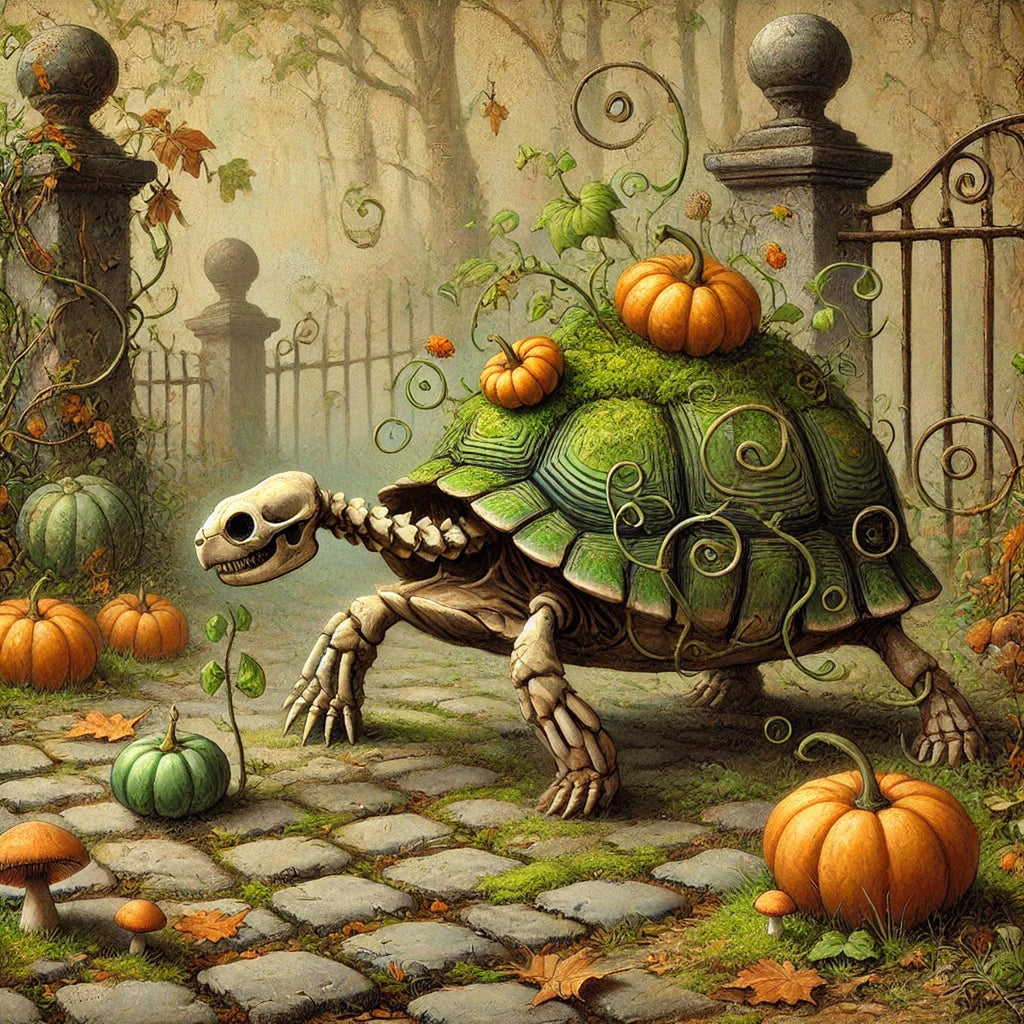 Skeleton Tortoise Art Print: Gothic Halloween Animal Decor (Digital Download)