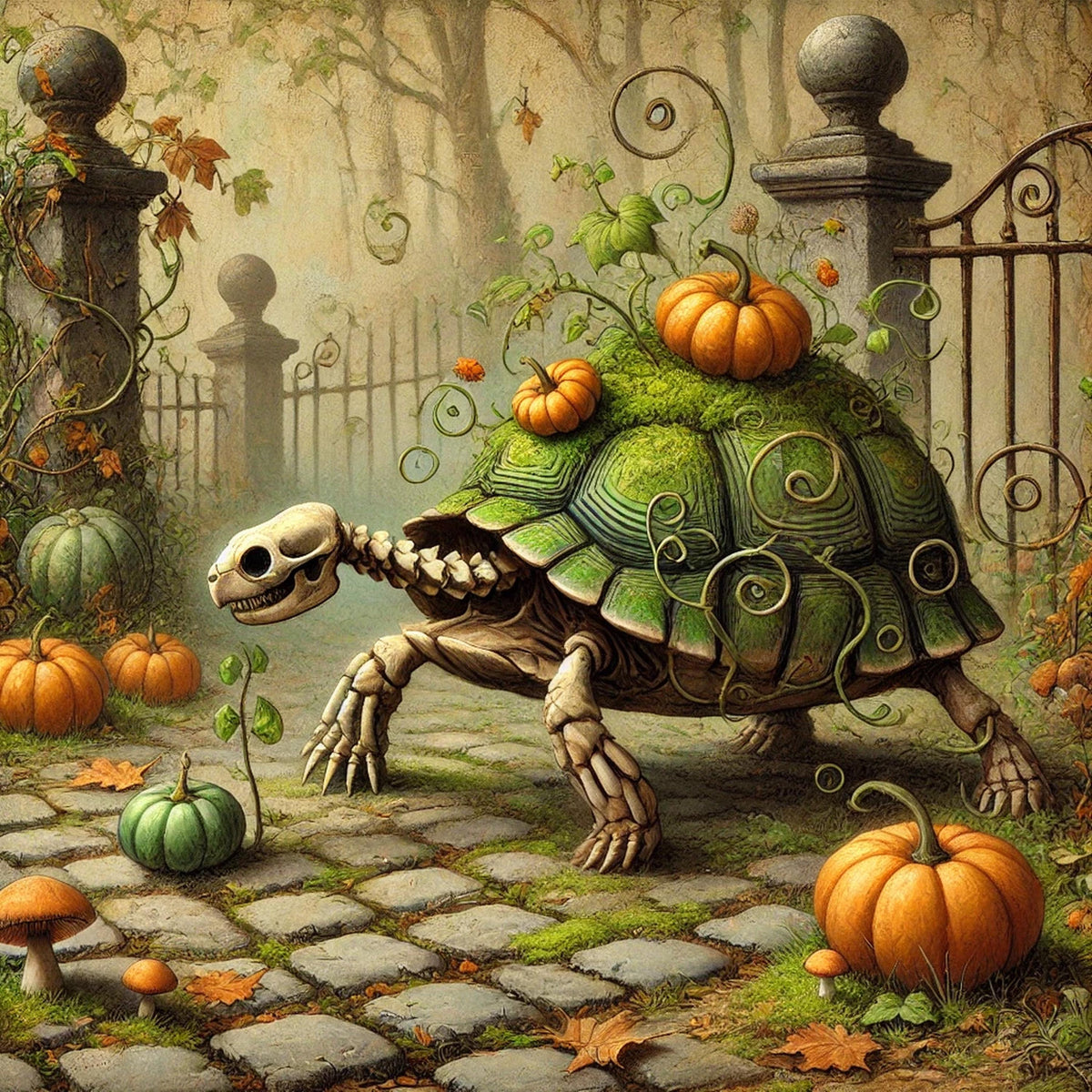 Skeleton Tortoise Art Print: Gothic Halloween Animal Decor (Digital Download)