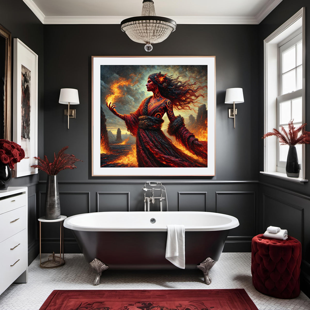 Tattooed Fire Witch Digital Art Print: Volcanic Lava Goddess (Instant Download)