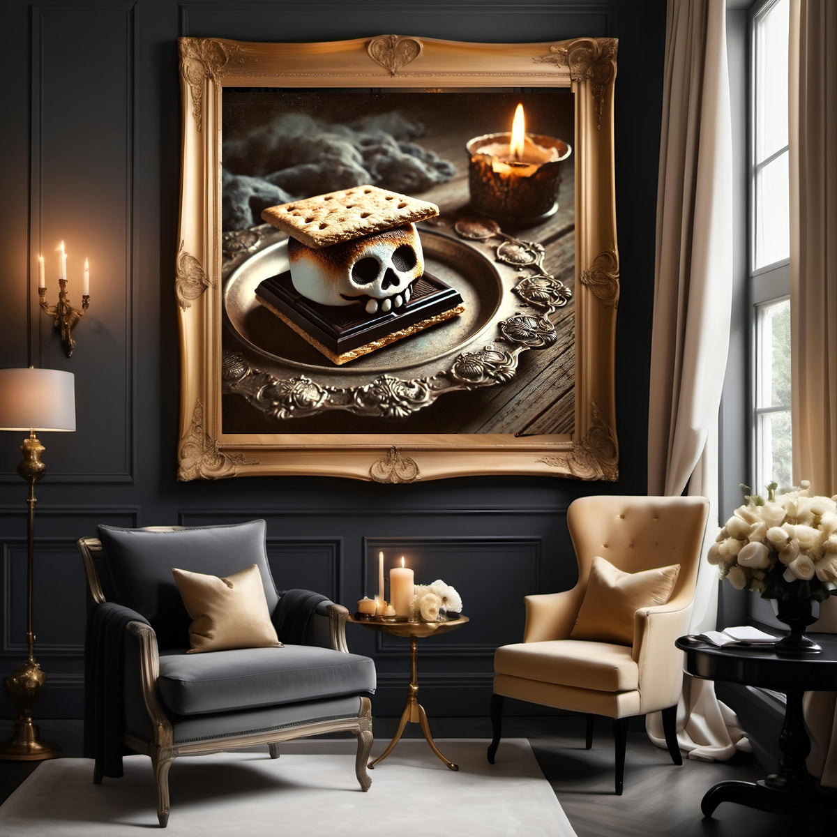Spooky Skull S'more Print: Vintage Halloween Marshmallow Art (Digital Download)