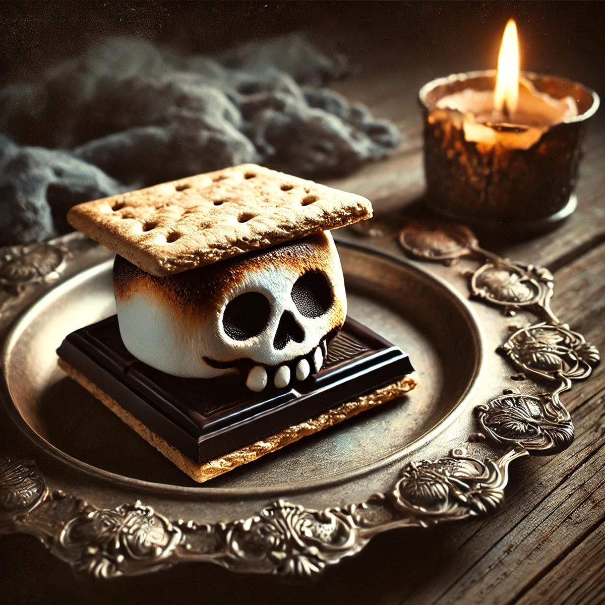 Spooky Skull S'more Print: Vintage Halloween Marshmallow Art (Digital Download)