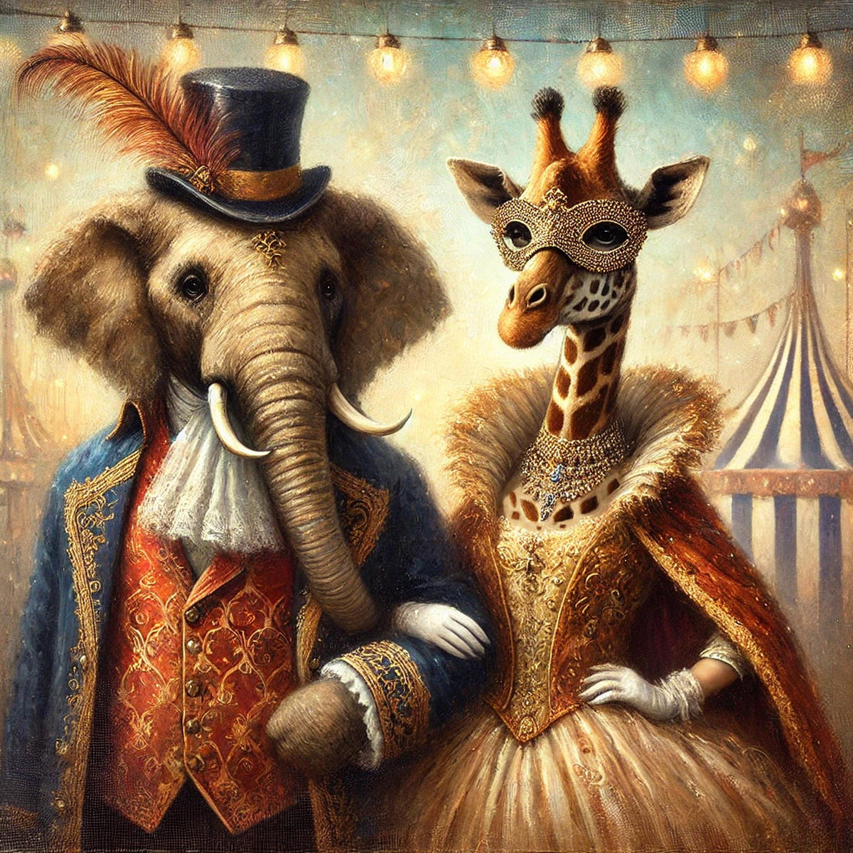 Victorian Animal Couple Print: Elephant & Giraffe Masquerade (Digital Download)