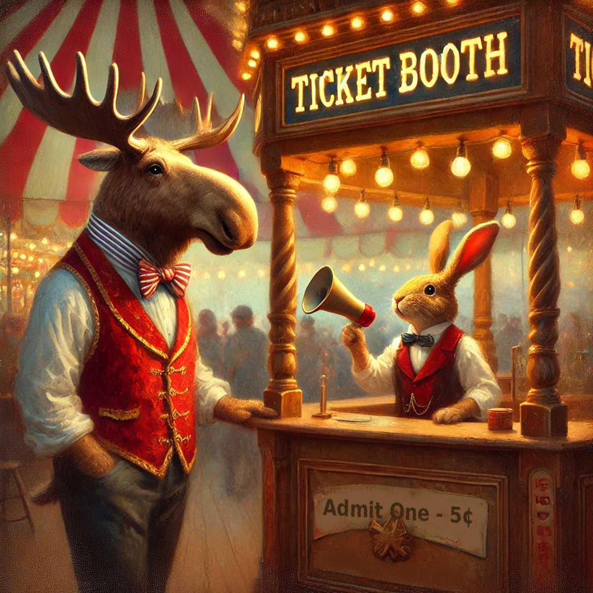 Vintage Carnival Print: Moose & Rabbit Ticket Booth (Digital Download)