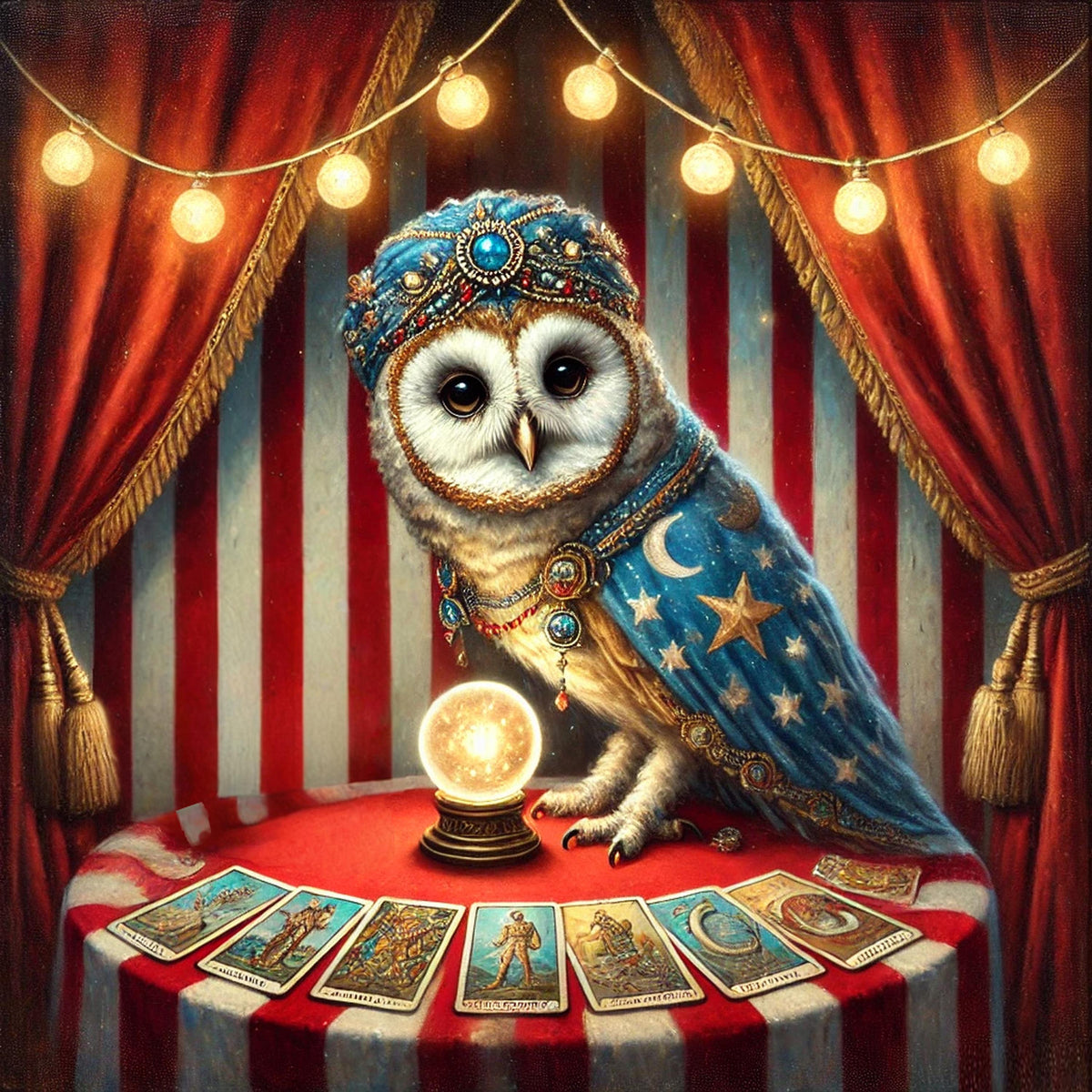 Fortune Teller Owl Art Print: Mystical Carnival Decor (Digital Download)