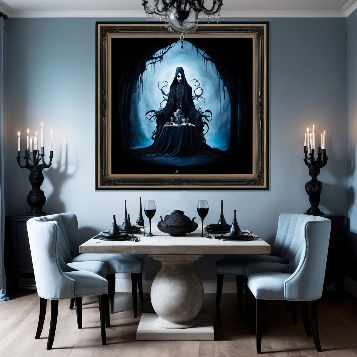 Skeleton Dire Wolf Print: Gothic Fantasy Art, Halloween Decor (Digital Download)