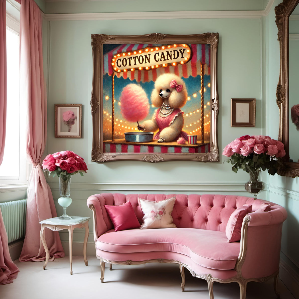 Vintage Carnival Poodle Art Print: Anthropomorphic Cotton Candy Vendor (Digital Download)