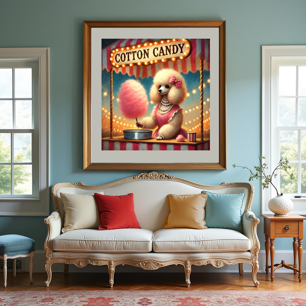 Vintage Carnival Poodle Art Print: Anthropomorphic Cotton Candy Vendor (Digital Download)