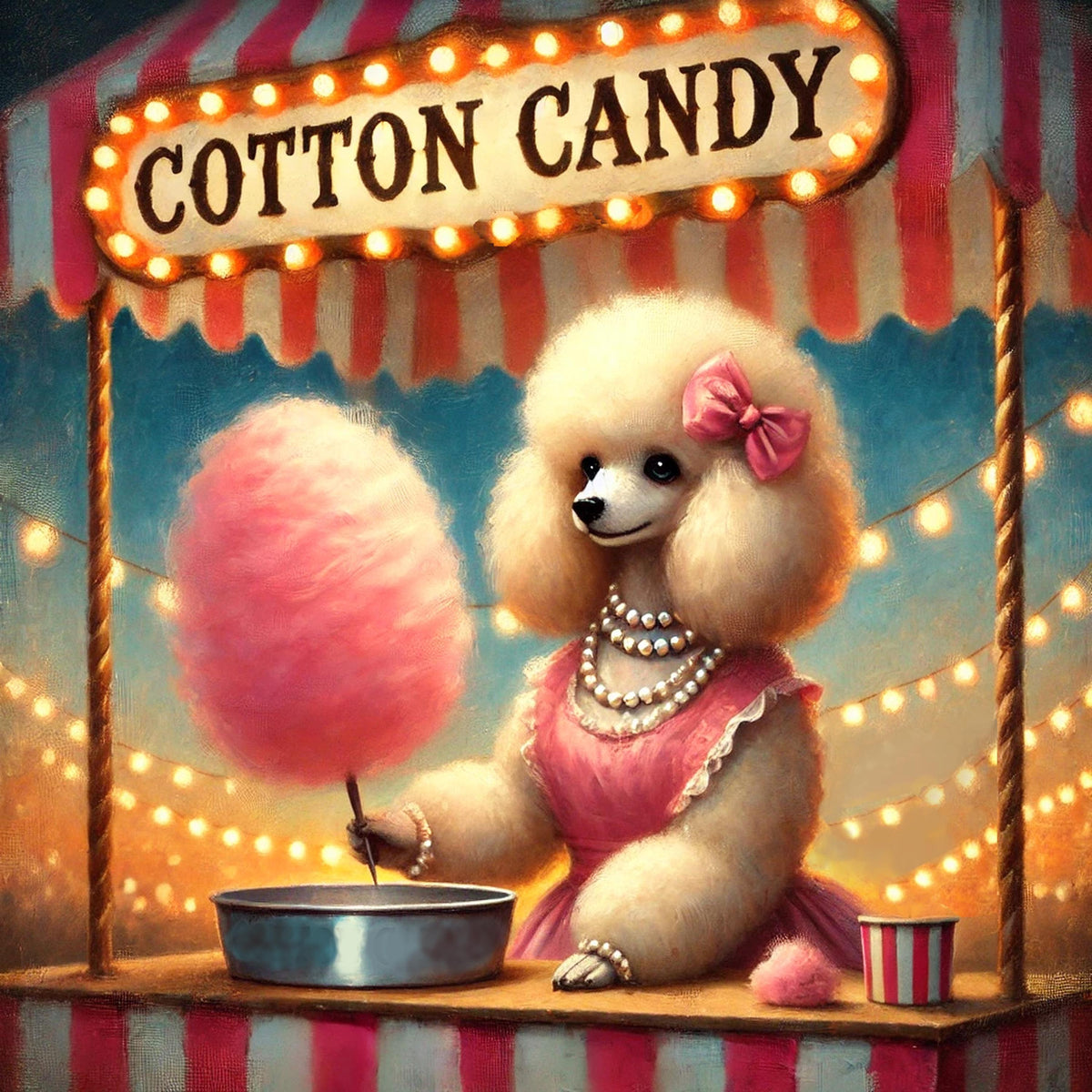 Vintage Carnival Poodle Art Print: Anthropomorphic Cotton Candy Vendor (Digital Download)