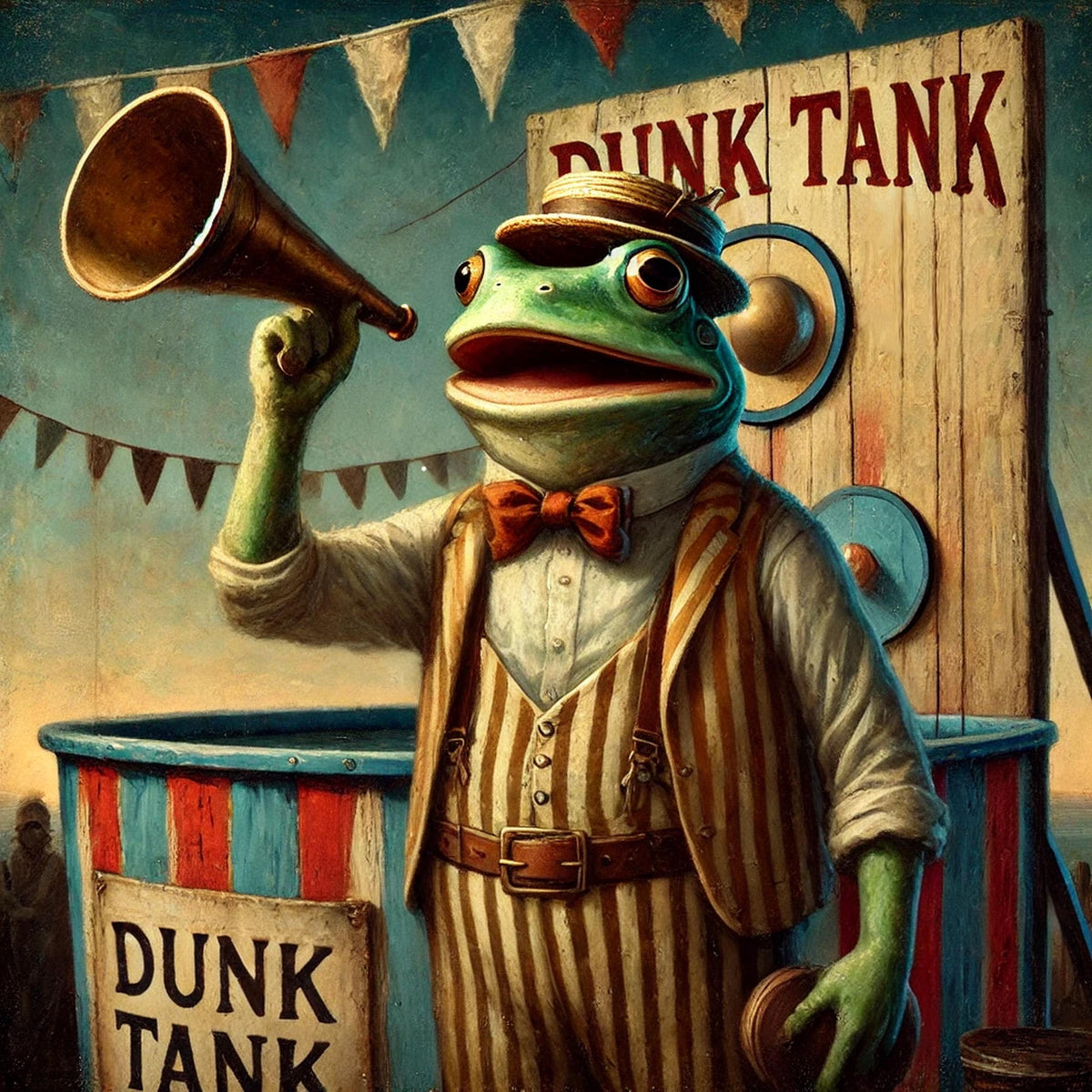 Vintage Frog Carnival Barker Print: Whimsical Dunk Tank Fairground Decor (Digital Download)
