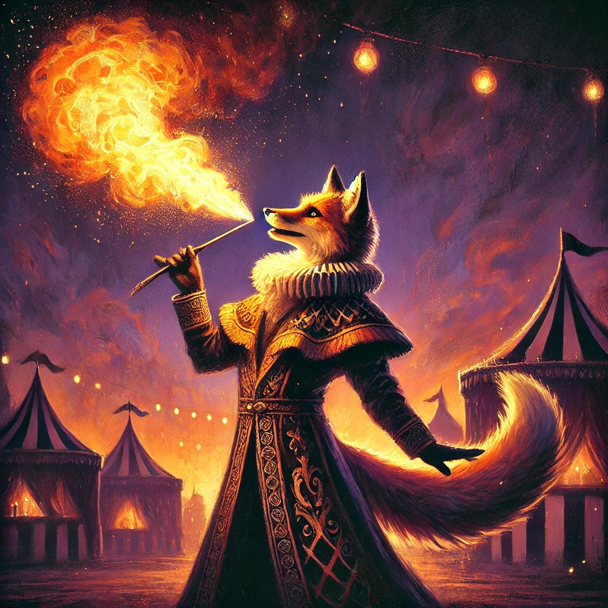 Fire-Eating Fox Carnival Print: Vintage Circus Animal Art (Digital Download)