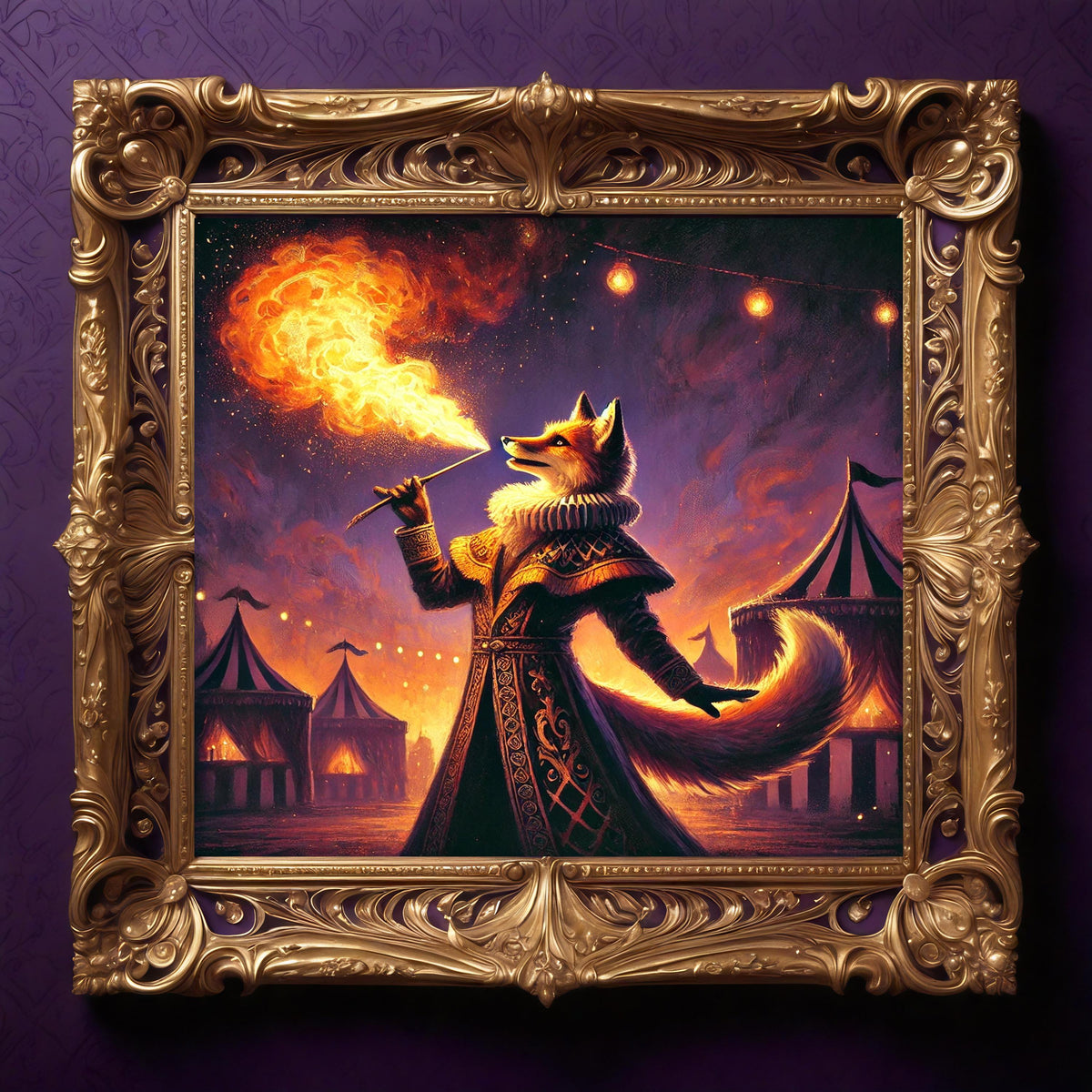 Fire-Eating Fox Carnival Print: Vintage Circus Animal Art (Digital Download)