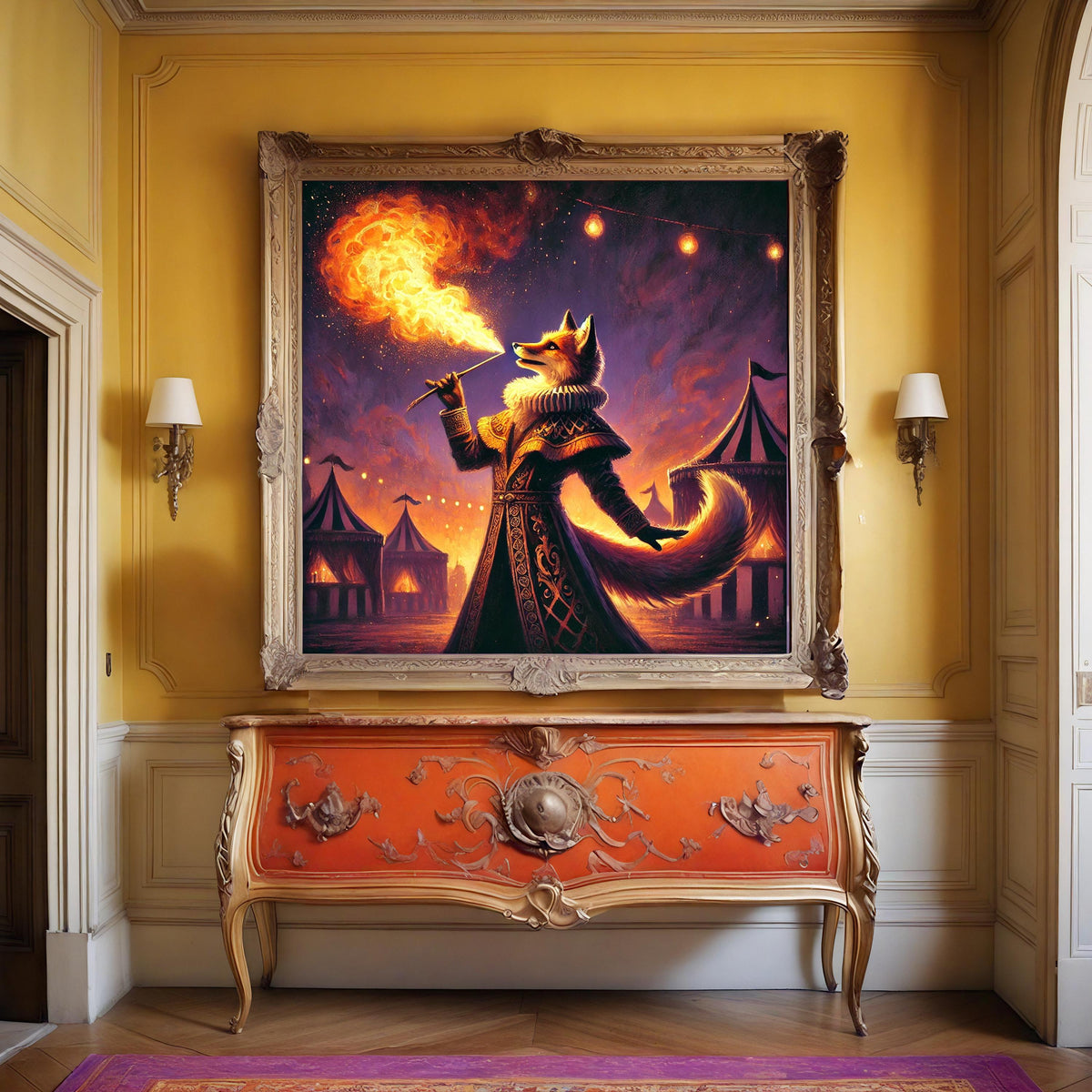 Fire-Eating Fox Carnival Print: Vintage Circus Animal Art (Digital Download)