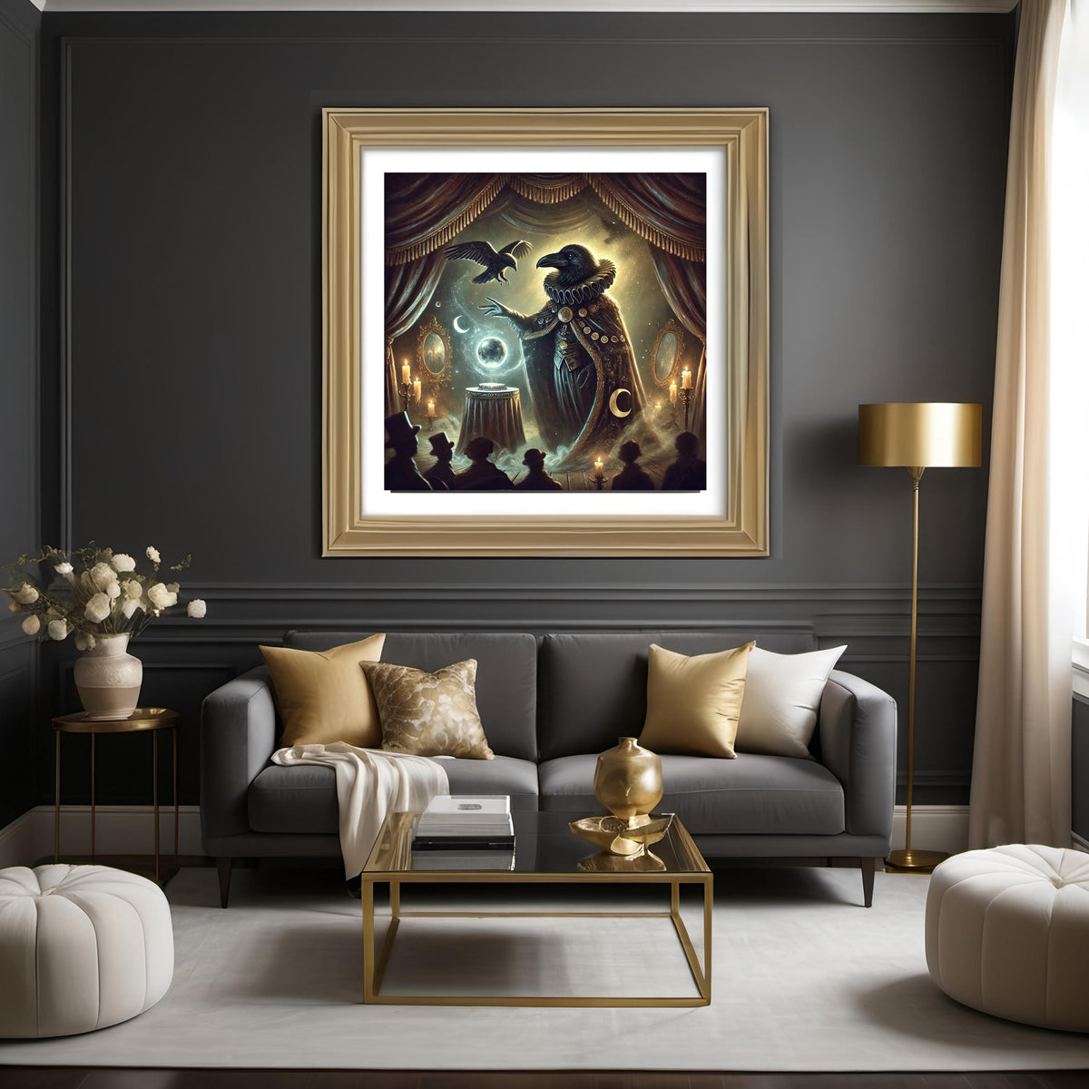 Raven Illusionist Print: Vintage Gothic Carnival Stage Art (Digital Download)
