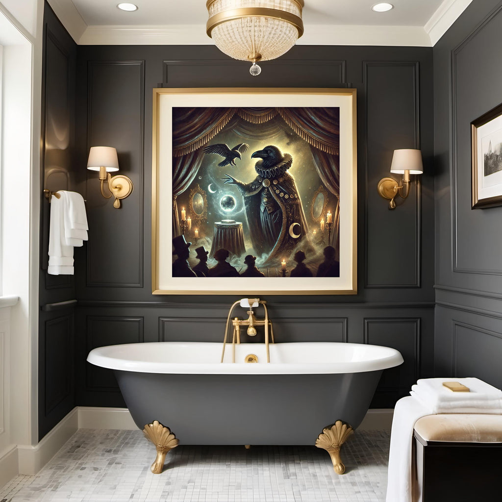 Raven Illusionist Print: Vintage Gothic Carnival Stage Art (Digital Download)