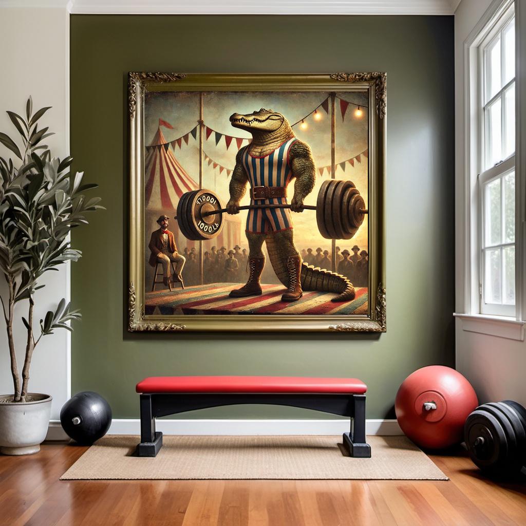 Vintage Alligator Strongman Print: Anthropomorphic Circus Art (Digital Download)
