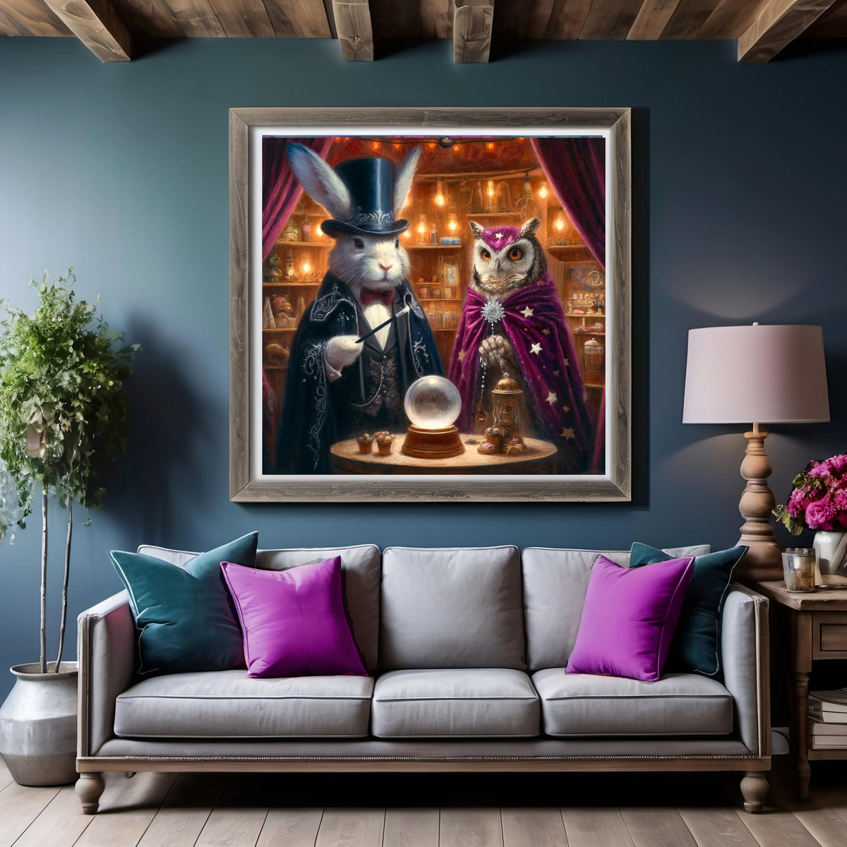 Magician Rabbit & Fortune Teller Owl Vintage Carnival Art (Digital Download)