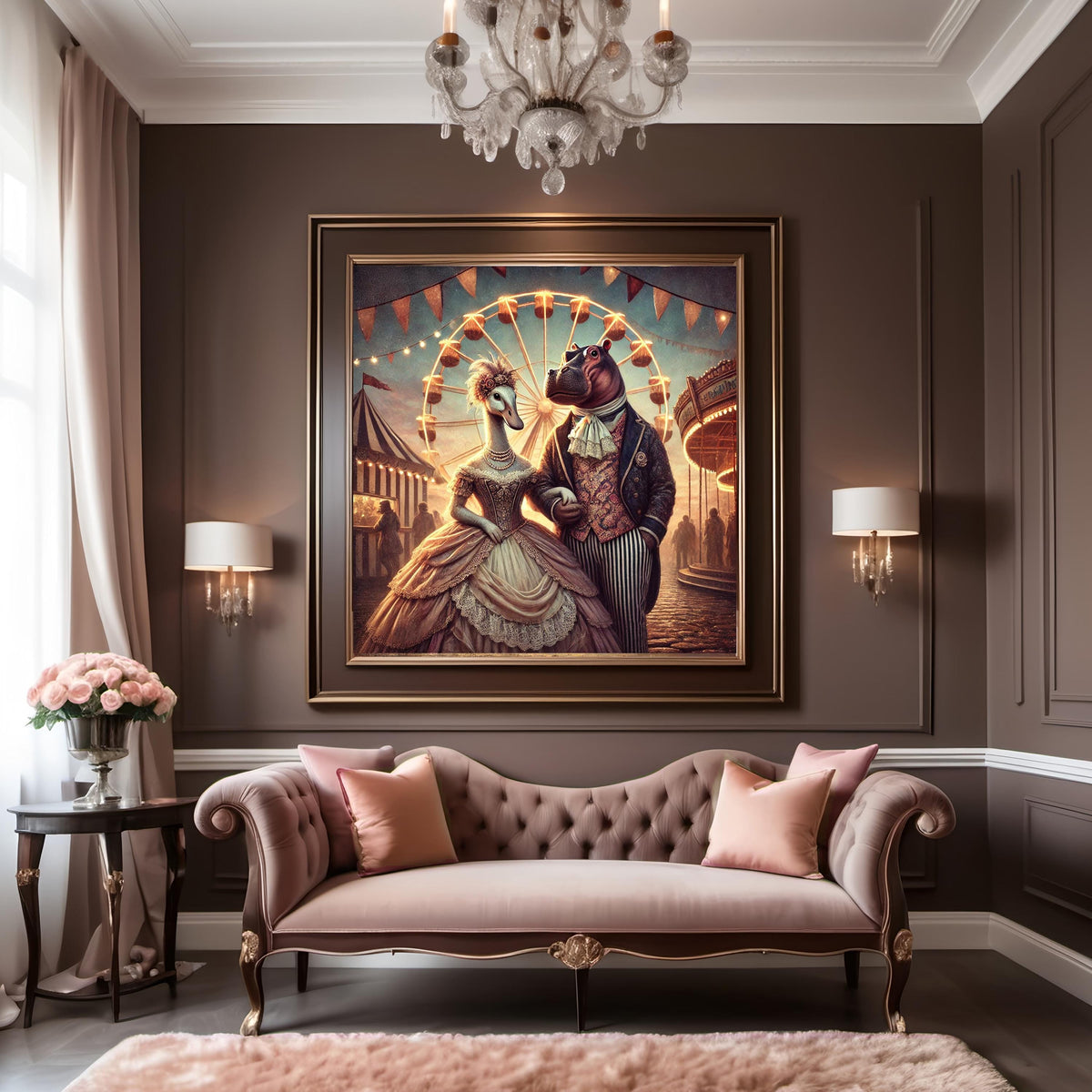 Vintage Swan and Hippo Carnival Print: Romantic Anthropomorphic Art (Digital Download)
