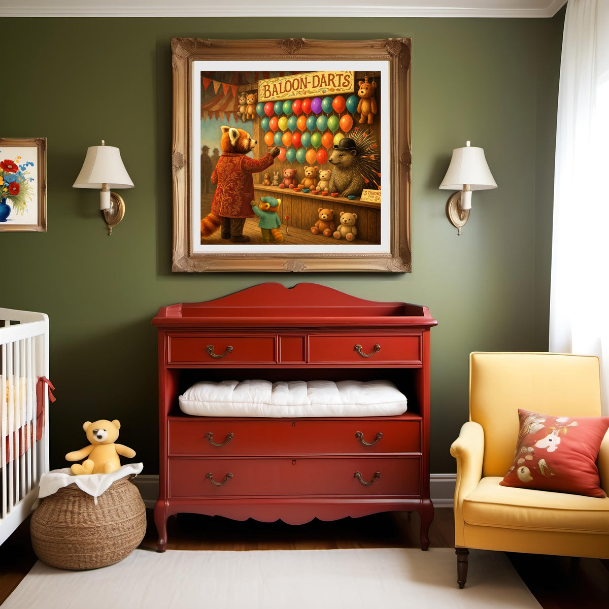Red Panda Carnival Game Vintage Print: Whimsical Animal Fair Art (Digital Download)