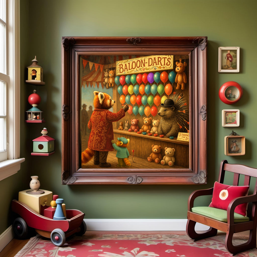 Red Panda Carnival Game Vintage Print: Whimsical Animal Fair Art (Digital Download)
