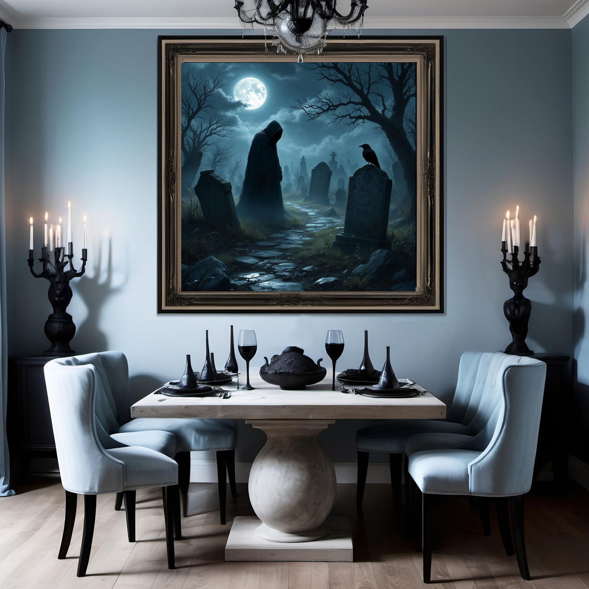 Gothic Graveyard Digital Art Print: Spooky Halloween Cemetery Art