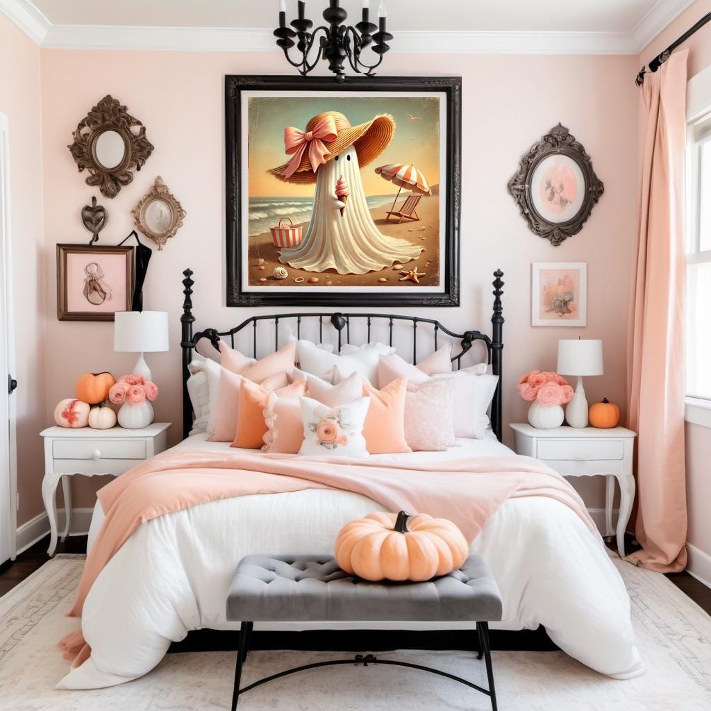 Coral the Ghost Having Icecream on the Beach: Halloween Summer Print (Digital Download)