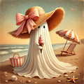 Coral the Ghost Having Icecream on the Beach: Halloween Summer Print (Digital Download)