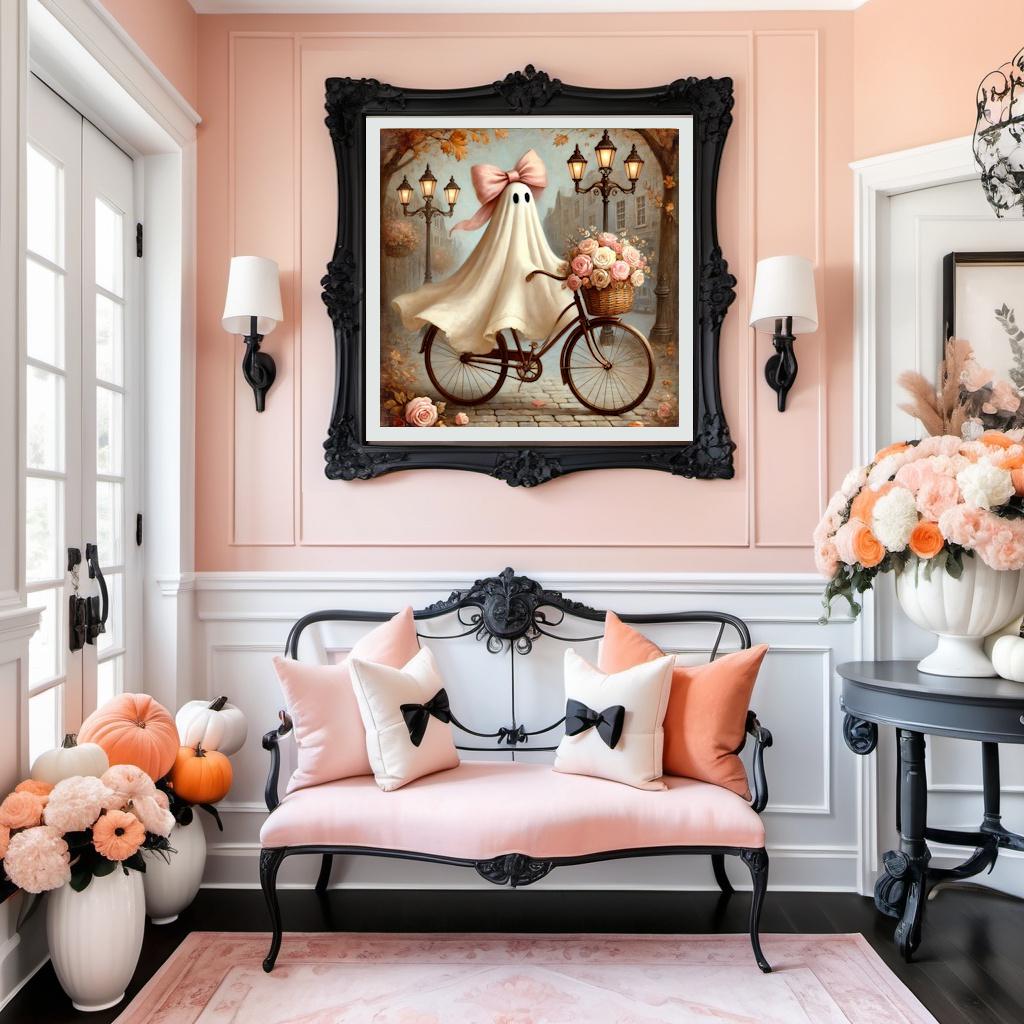 Coral the Ghost Riding her Bike: Vintage Halloween Art Print (Digital Download)