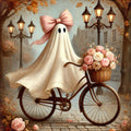 Coral the Ghost Riding her Bike: Vintage Halloween Art Print (Digital Download)