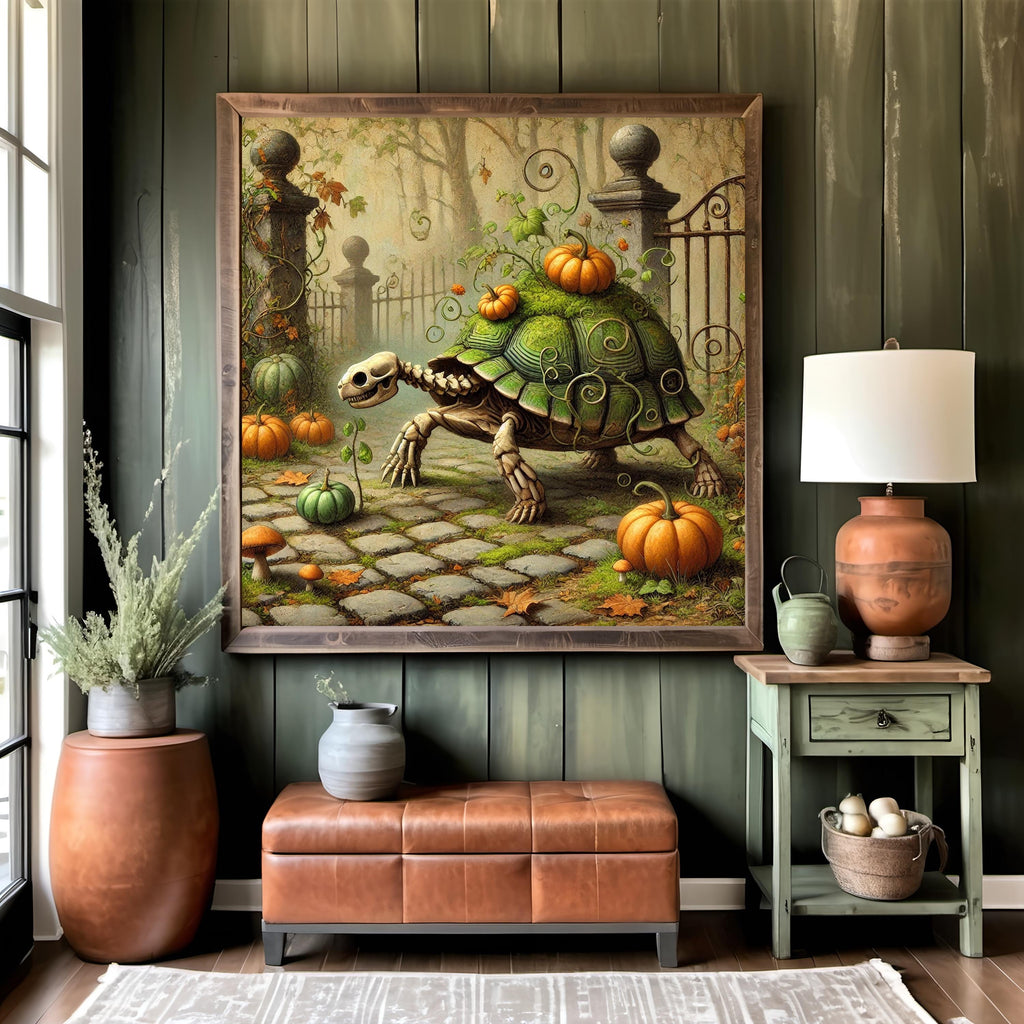 Skeleton Tortoise Art Print: Gothic Halloween Animal Decor (Digital Download)