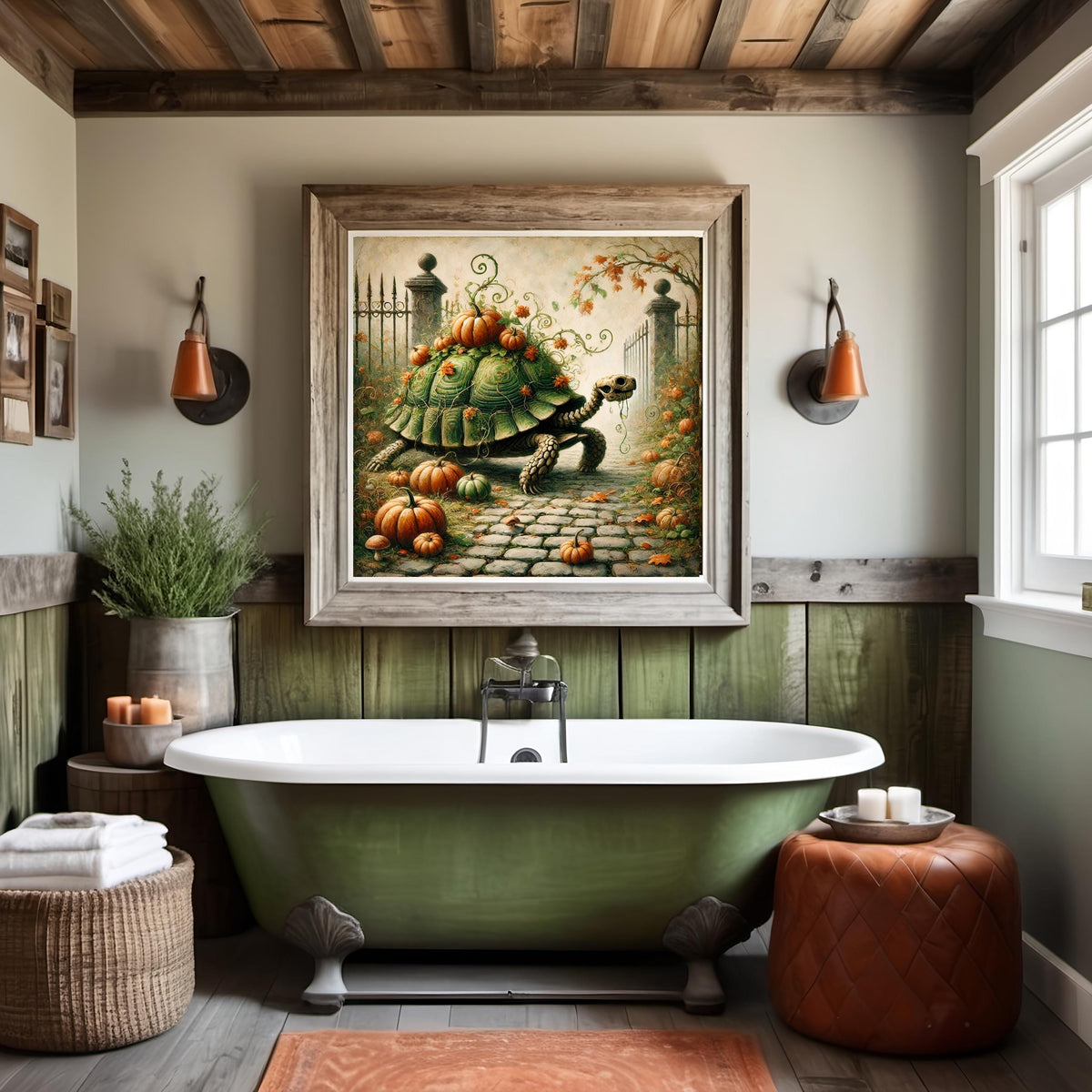 Skeleton Turtle Fall Art Print: Whimsical Halloween Animal Decor (Digital Download)