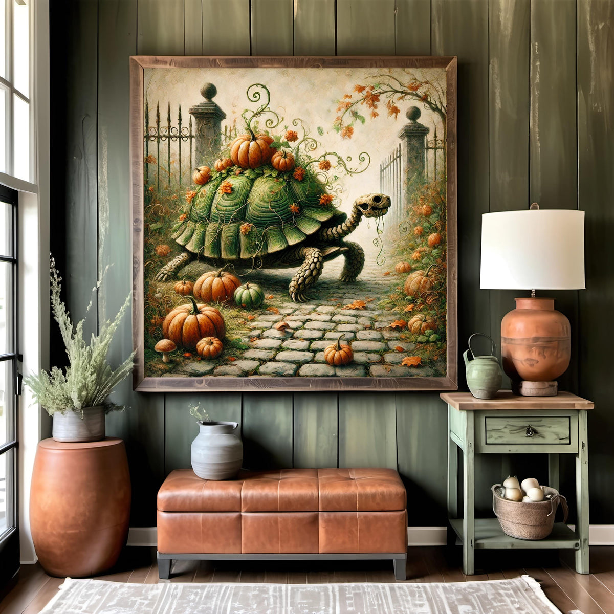 Skeleton Turtle Fall Art Print: Whimsical Halloween Animal Decor (Digital Download)