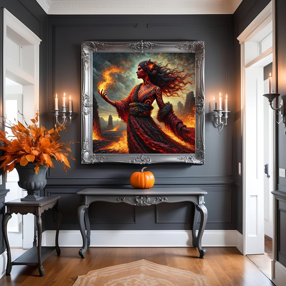 Tattooed Fire Witch Digital Art Print: Volcanic Lava Goddess (Instant Download)