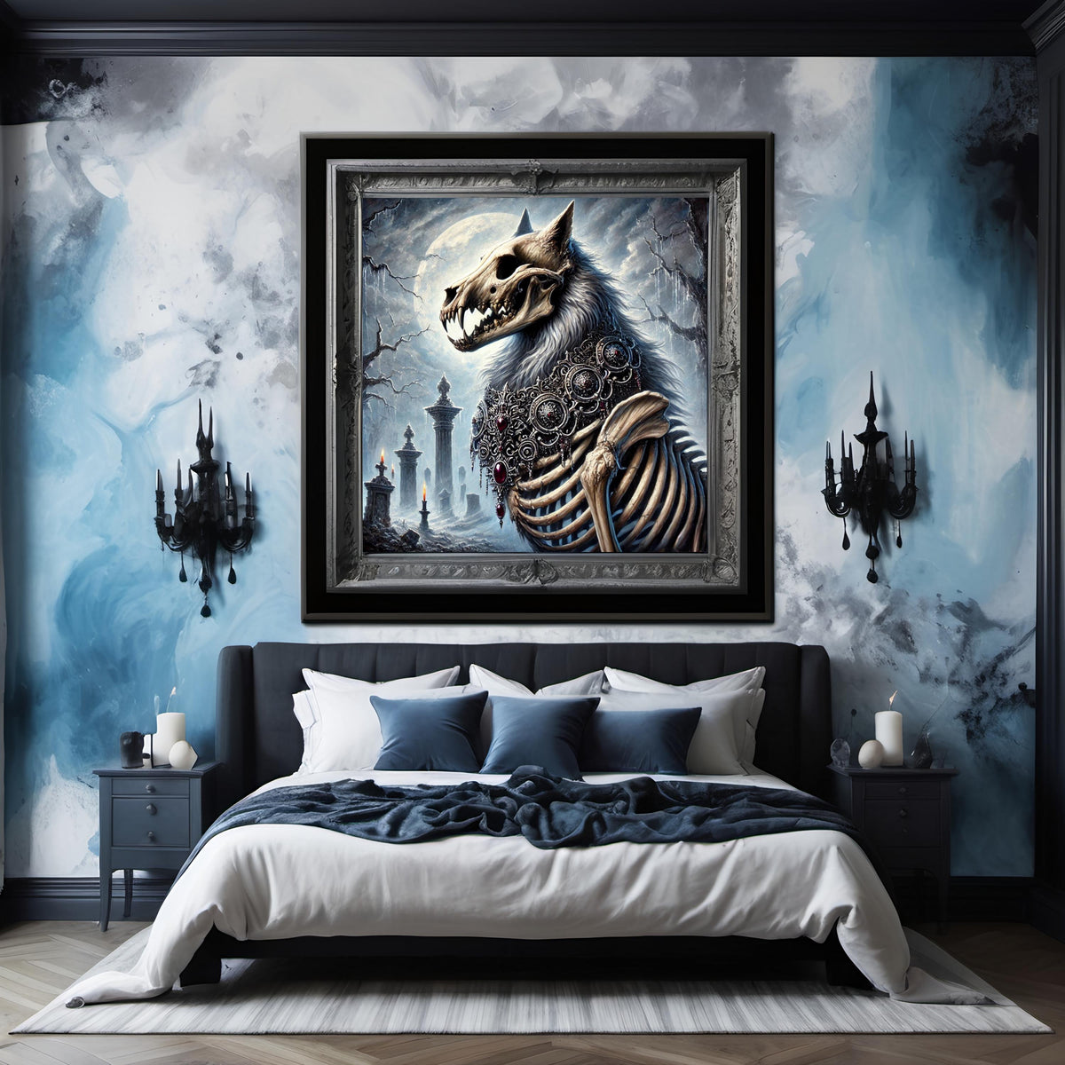 Skeleton Dire Wolf Print: Gothic Fantasy Art, Halloween Decor (Digital Download)