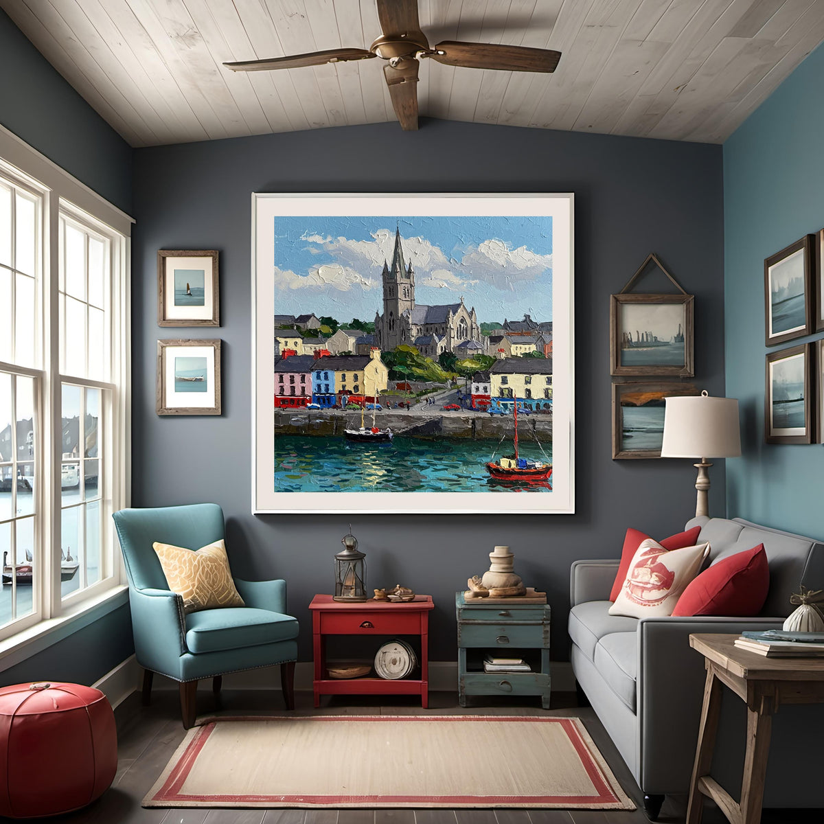 Impressionist Coastal Village Print: Colorful Harbor Scene (Digital Download
