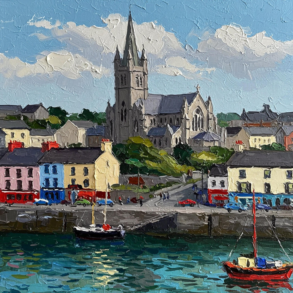 Impressionist Coastal Village Print: Colorful Harbor Scene (Digital Download