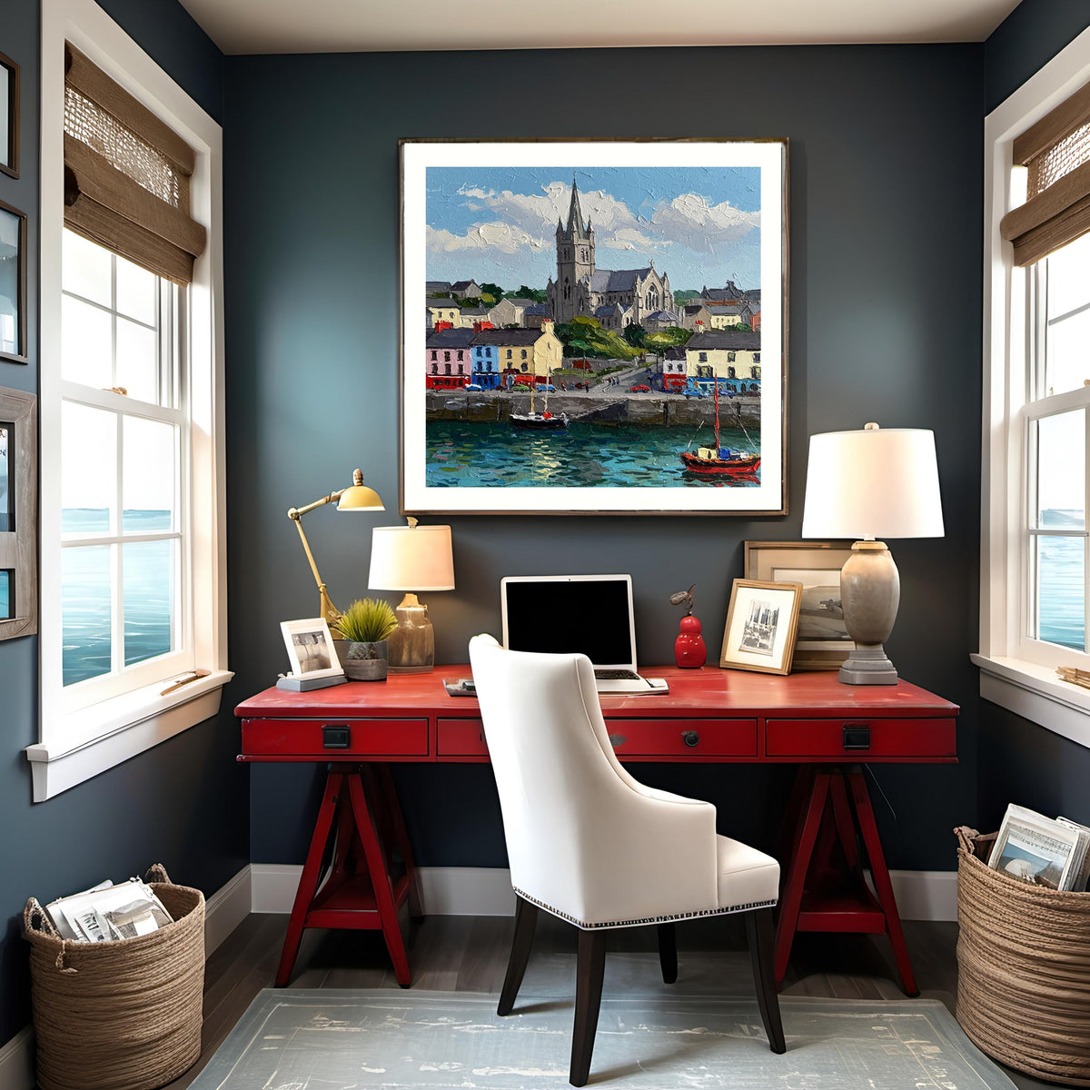 Impressionist Coastal Village Print: Colorful Harbor Scene (Digital Download