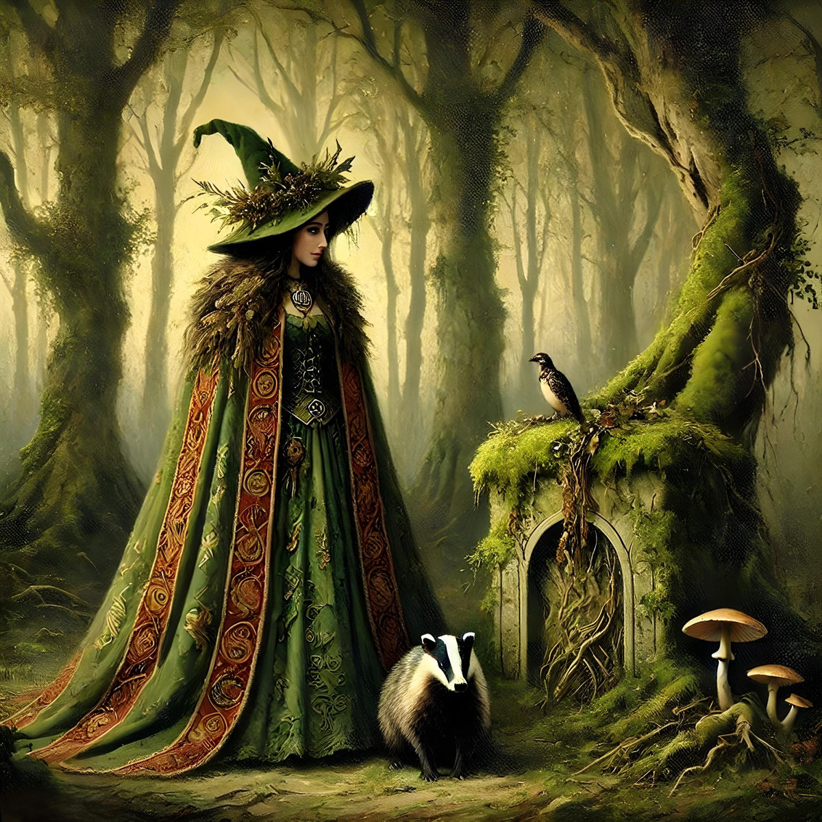 Woodland Witch Gothic Art Print: Mystical Earth Element Fantasy (Digital Download)