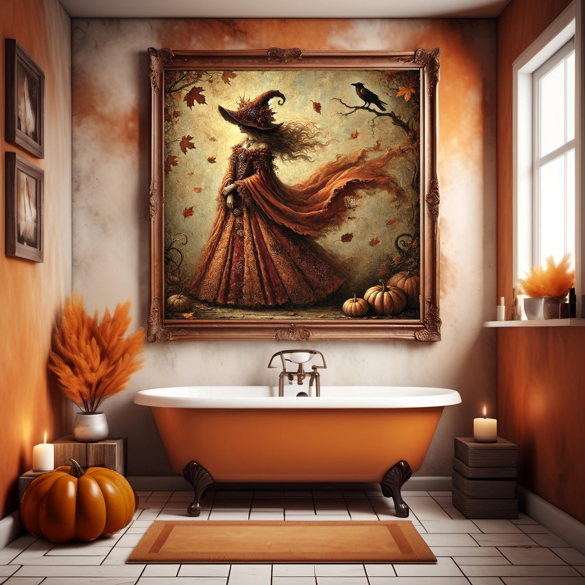 Vintage Gothic Autumn Witch Art Print: Halloween Decor (Digital Download