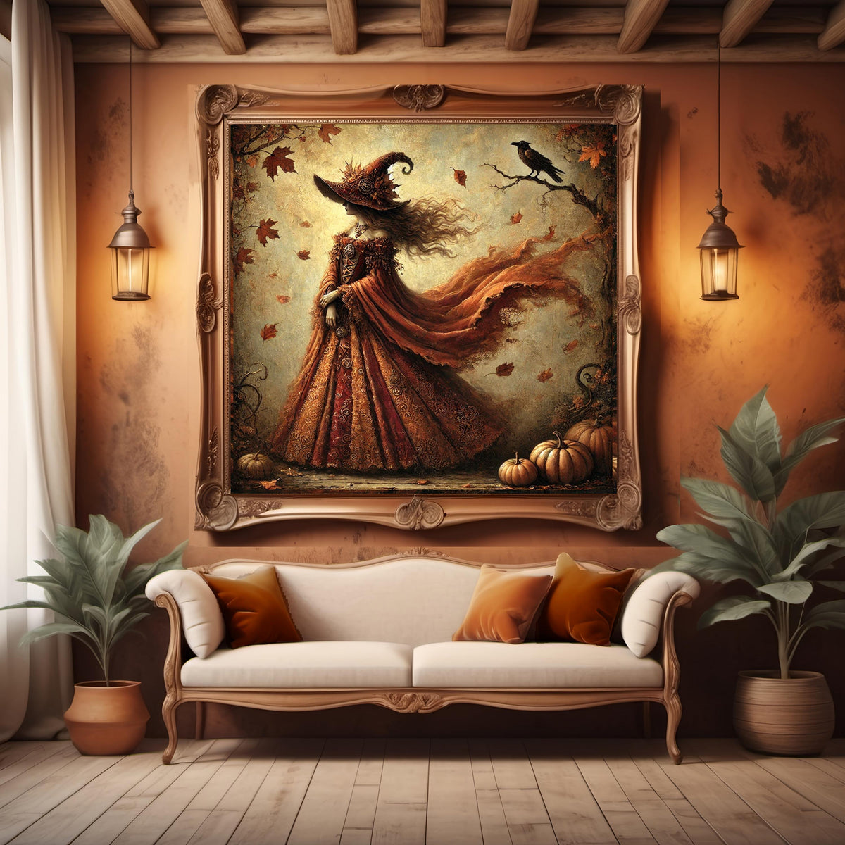 Vintage Gothic Autumn Witch Art Print: Halloween Decor (Digital Download