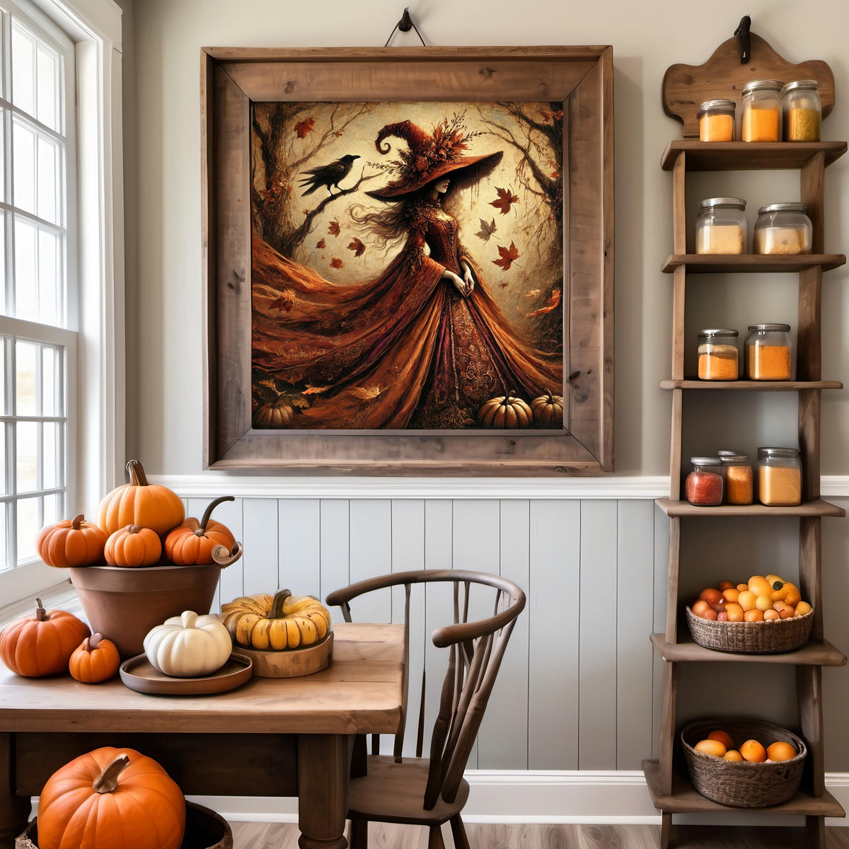 Autumn Witch Art Print: Gothic Halloween Decor (Digital Download PNG