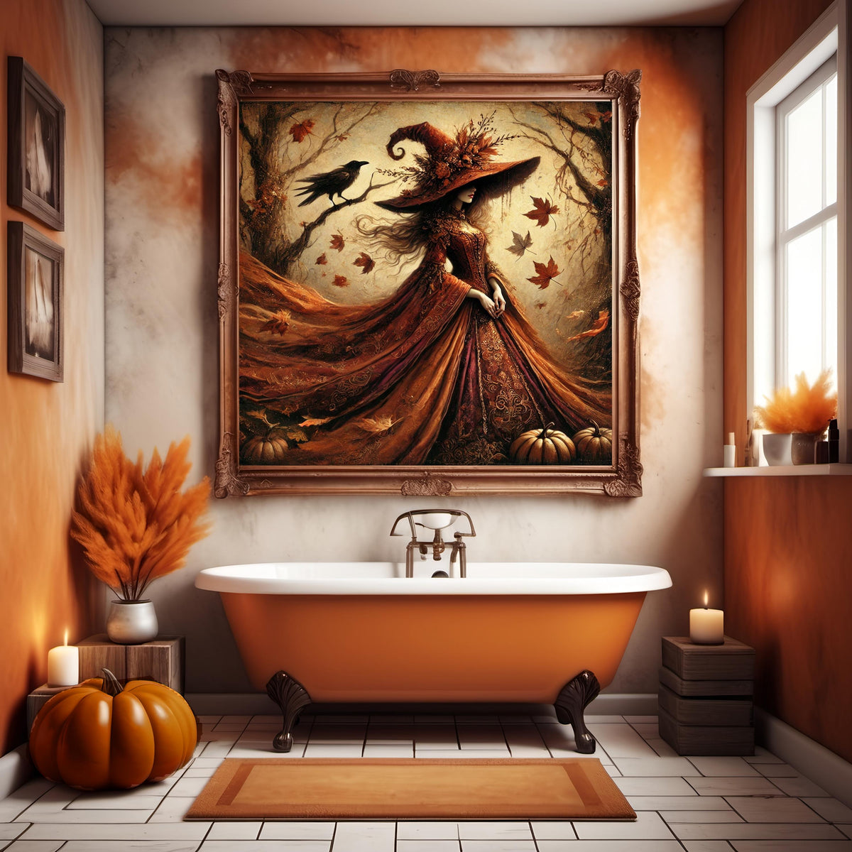 Autumn Witch Art Print: Gothic Halloween Decor (Digital Download PNG