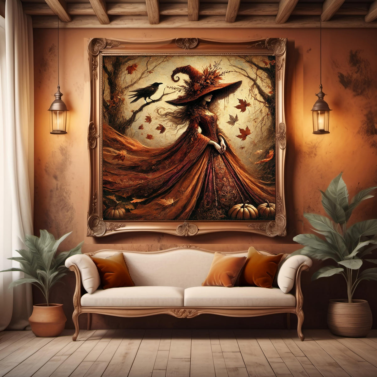 Autumn Witch Art Print: Gothic Halloween Decor (Digital Download PNG