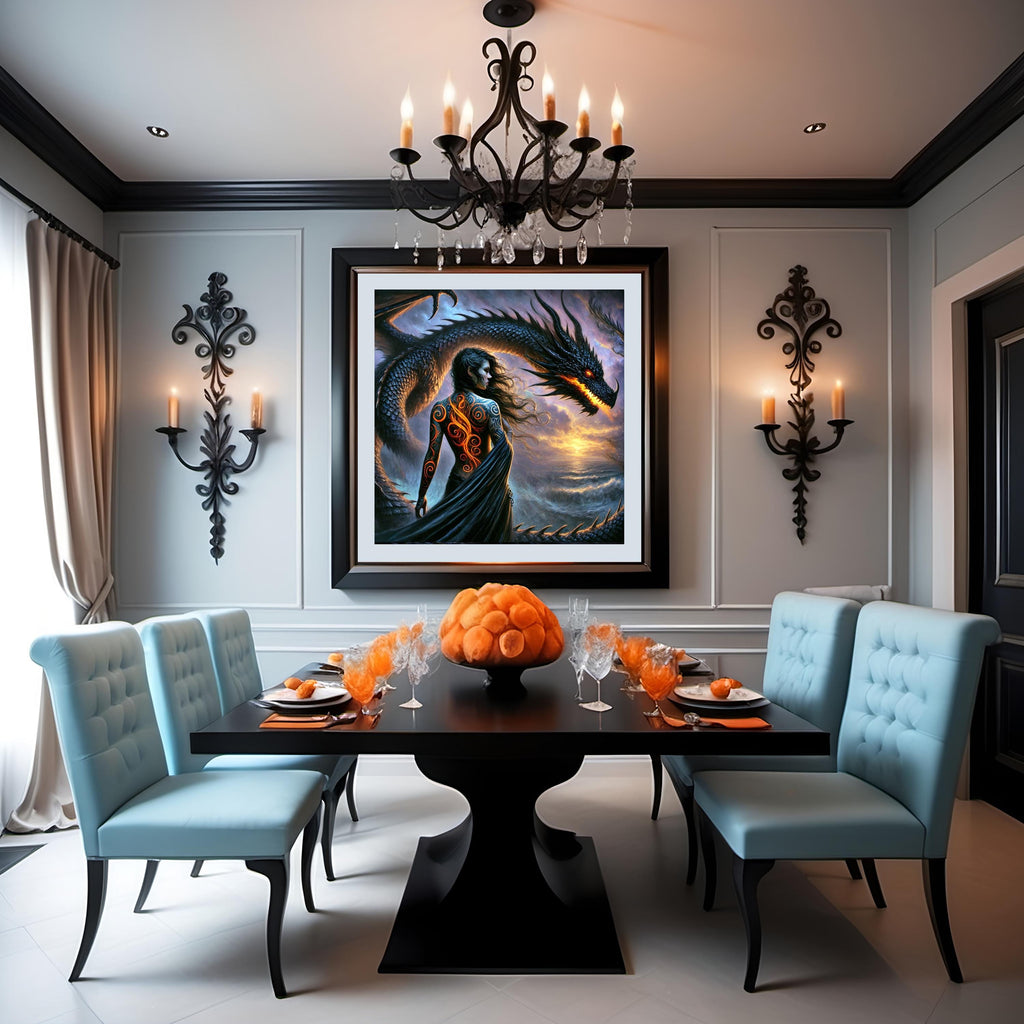 Dragon Rider Art Print: Gothic Sorceress Fantasy Decor (Digital Download PNG