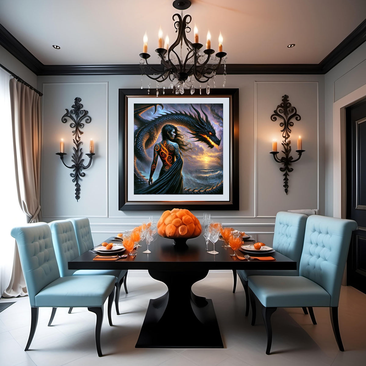 Dragon Rider Art Print: Gothic Sorceress Fantasy Decor (Digital Download PNG