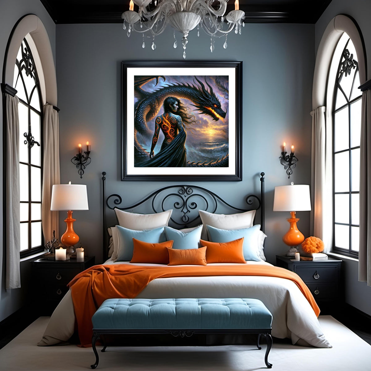 Dragon Rider Art Print: Gothic Sorceress Fantasy Decor (Digital Download PNG